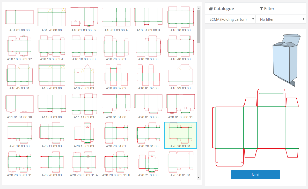 Model selection page.